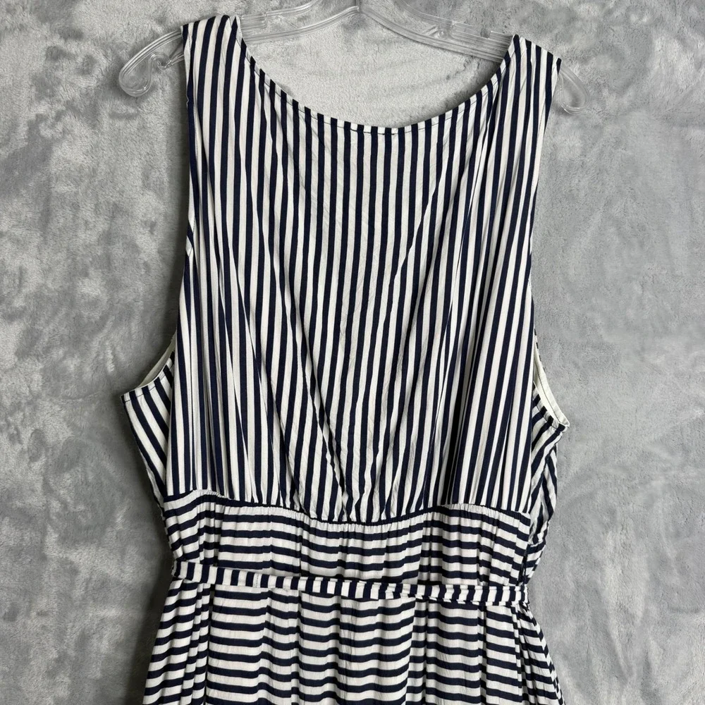 Torrid Navy & White Stripe Challis Self Tie Tiered Midi Dress Women Plus Size 4X